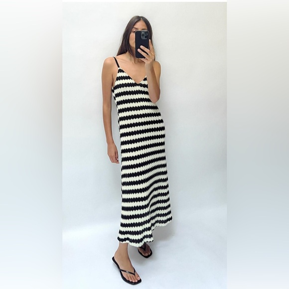 Zara Striped Cotton Knit Midi Dress SIZE S - Picture 1 of 5